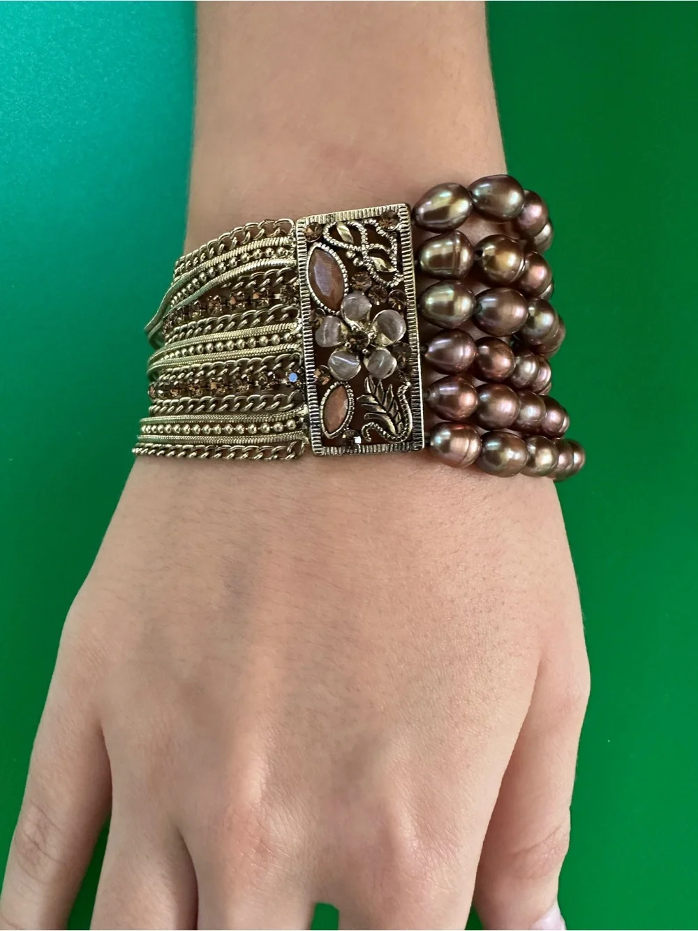 Lustrous Chocolate Pearl Stretch Bracelet - Women’s Multi-Strand